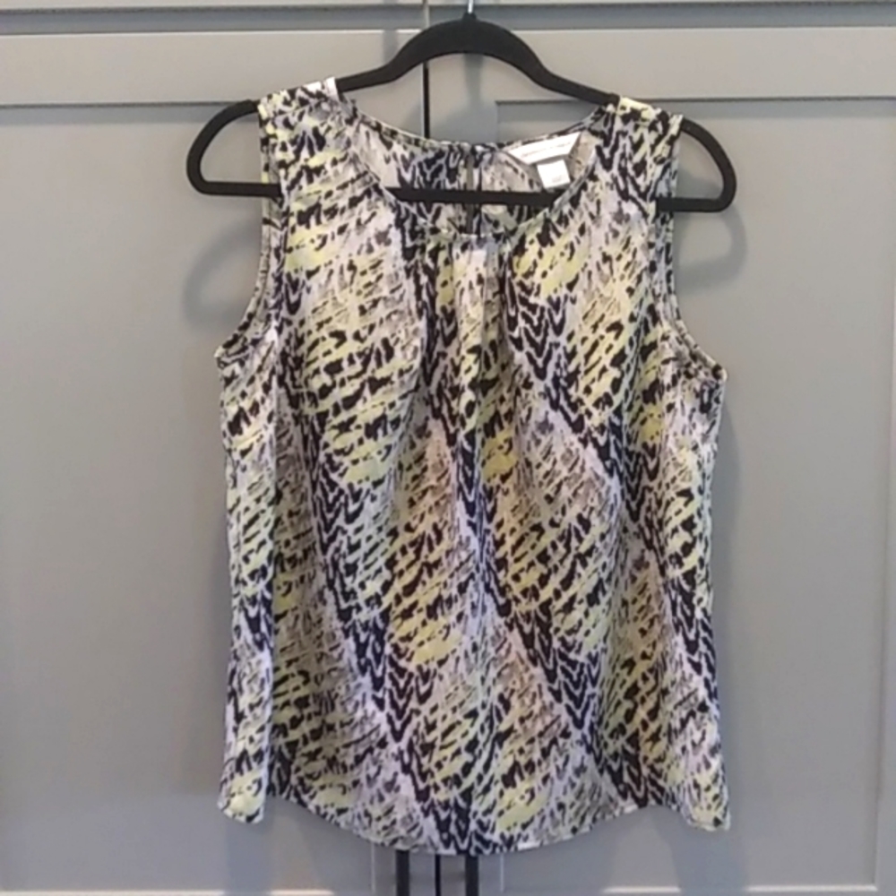Christopher & Banks | Sleeveless Blouse Print Gray Black Yellow Shell  | M